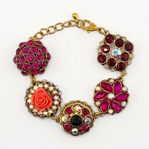 Rhinestone Floral Gold Tone Bracelet